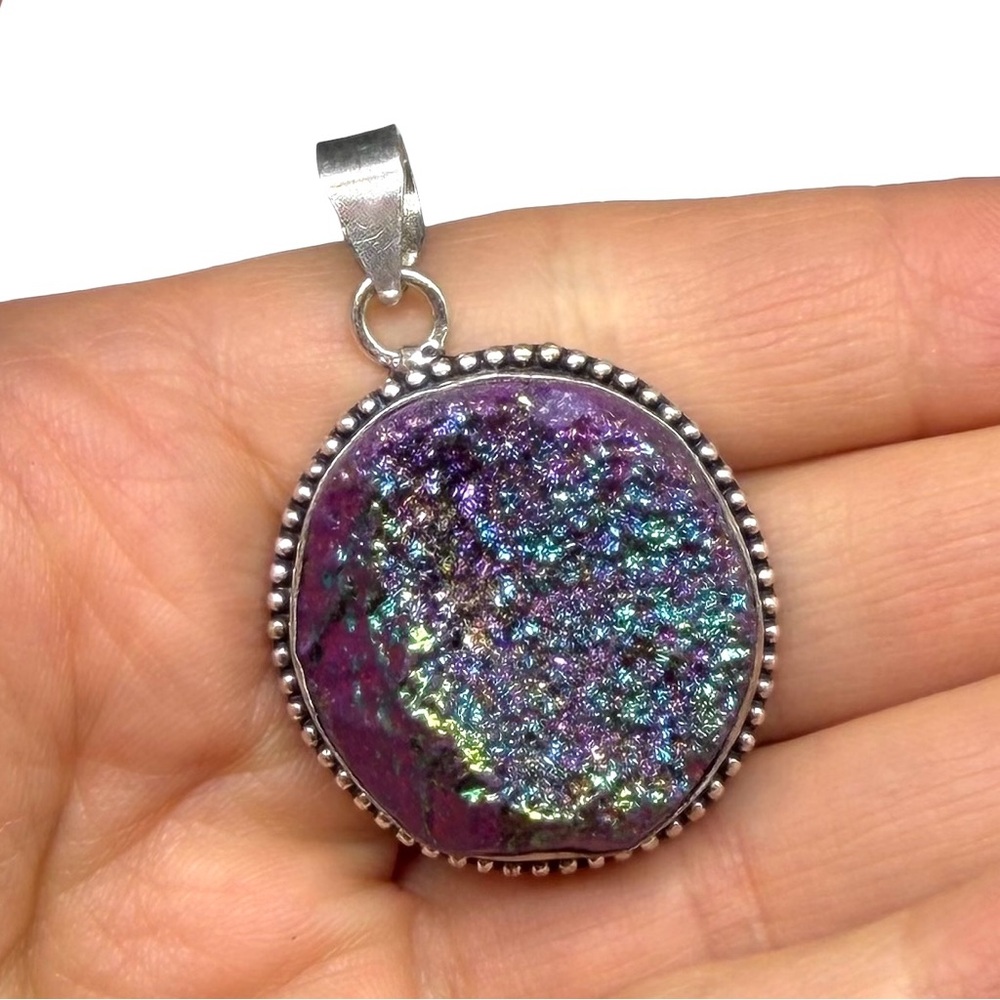 Druzy Pendant Necklace - Irredescent Purple & Blue Item # 2325